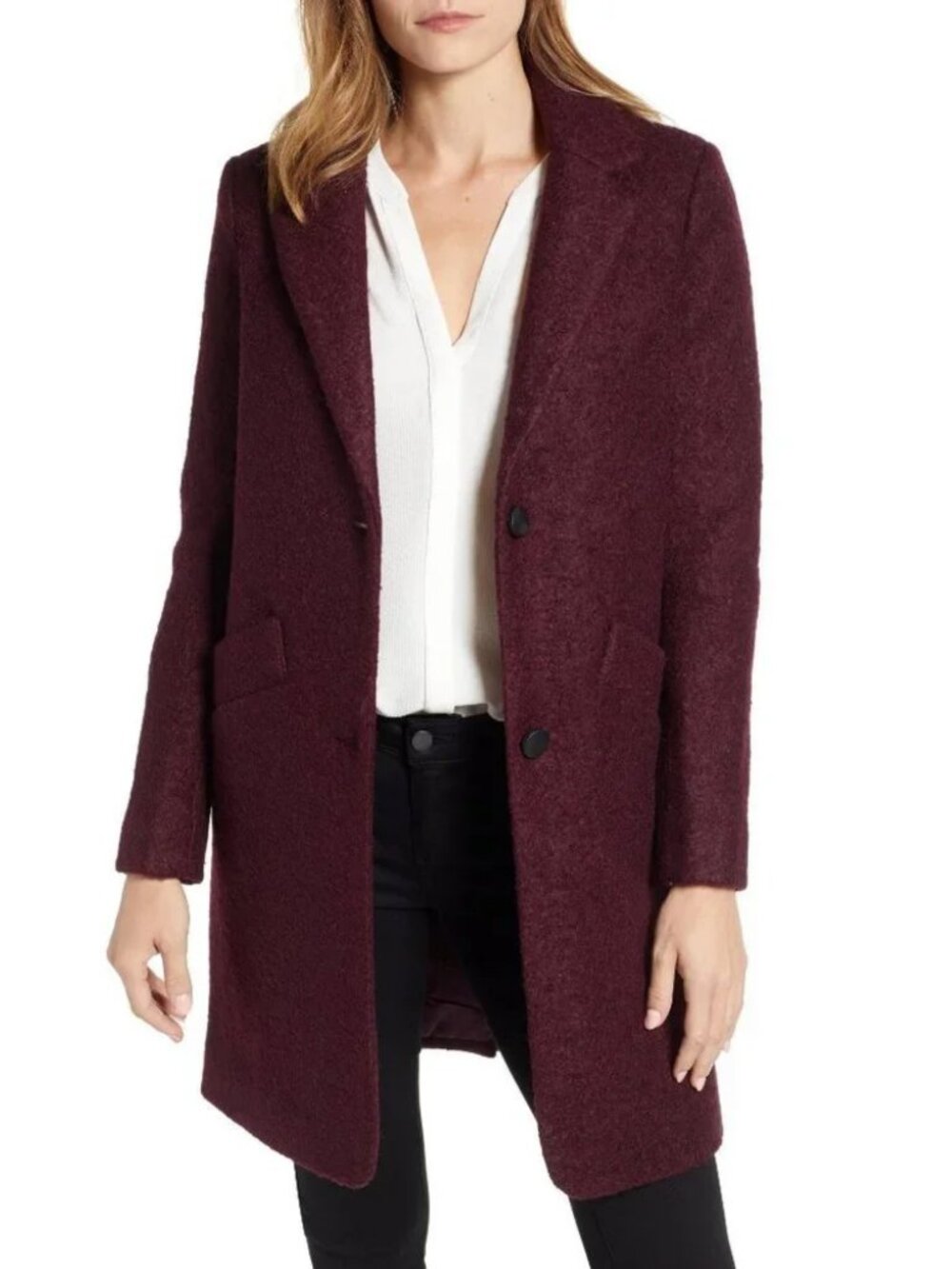 Marc New York Paige Pressed Bouclé Wool Blend Coat Burgundy Size 4